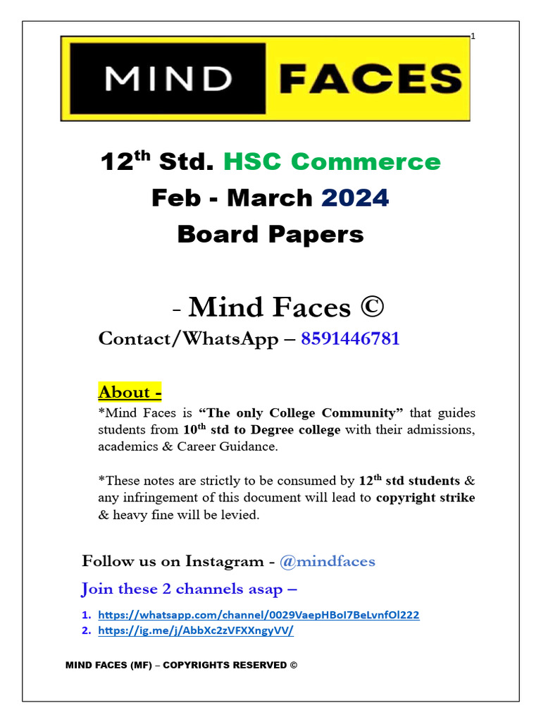 12th Std HSC Commerce Board Papers | PDF