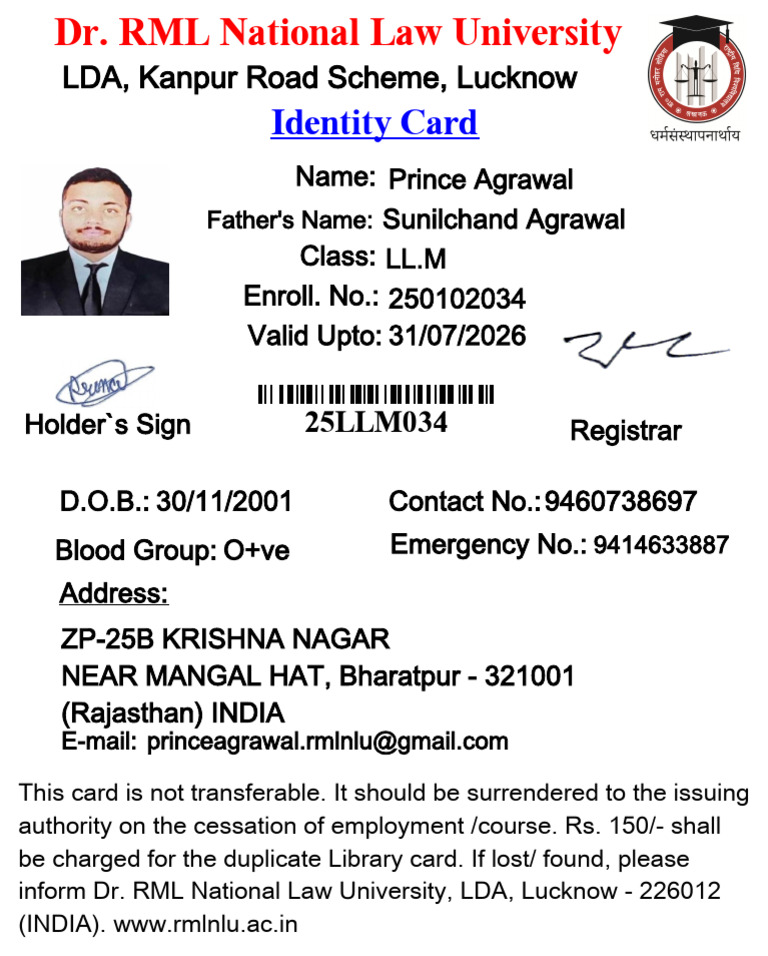 Dr. RML National Law University ID Card | PDF