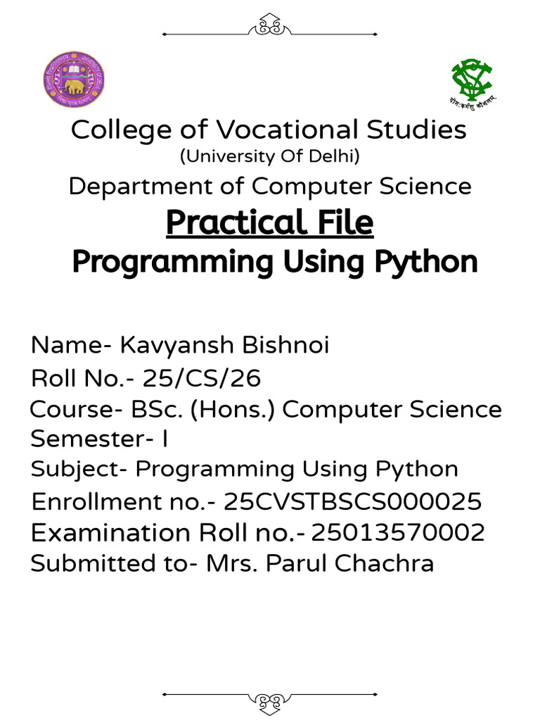 Python Programming Practical File | PDF | String (Computer Science ...