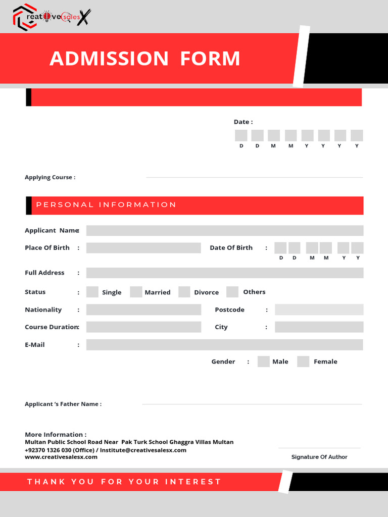 Course Application Form Template | PDF