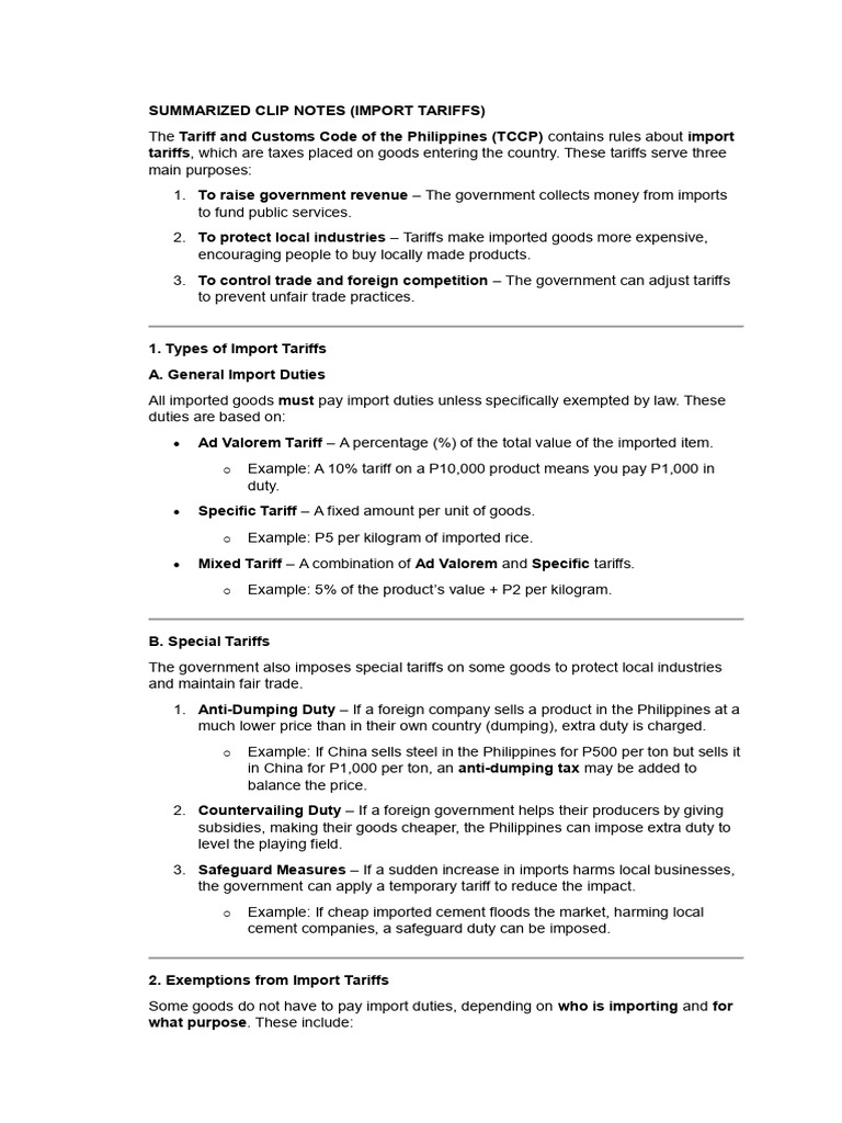 Summarized Clip Notes | PDF | Tariff | Exports