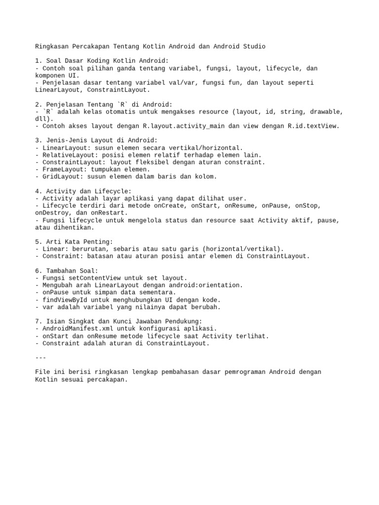 Dasar Pemrograman Kotlin Android | PDF
