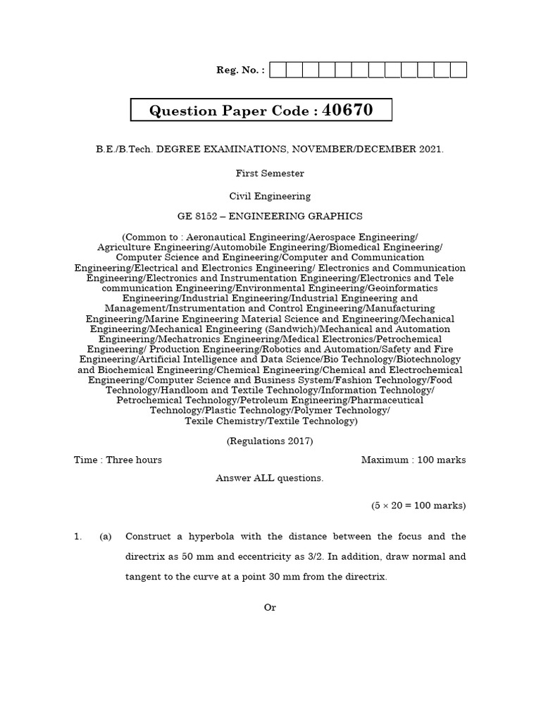 Engineering Graphics Exam Paper 2021 | PDF | Engineering | Perpendicular