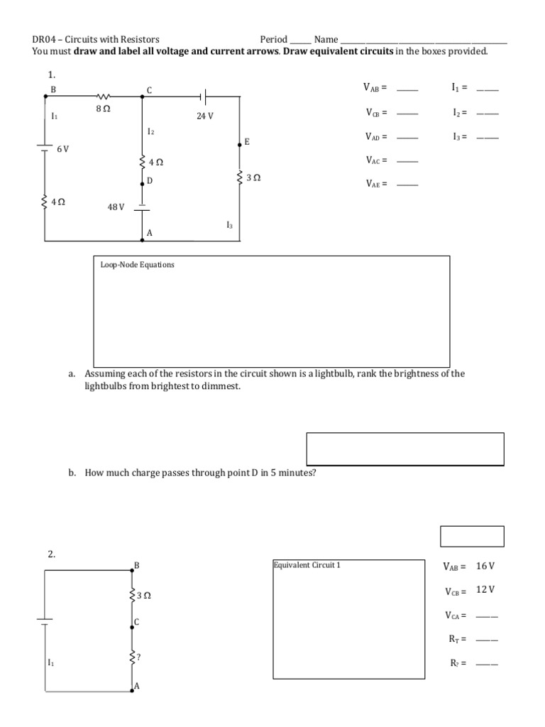Resistor Circuit Analysis Worksheet | PDF | Resistor | Voltage