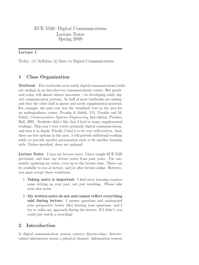 Digital Communications Overview ECE 5520 | PDF | Data Compression ...