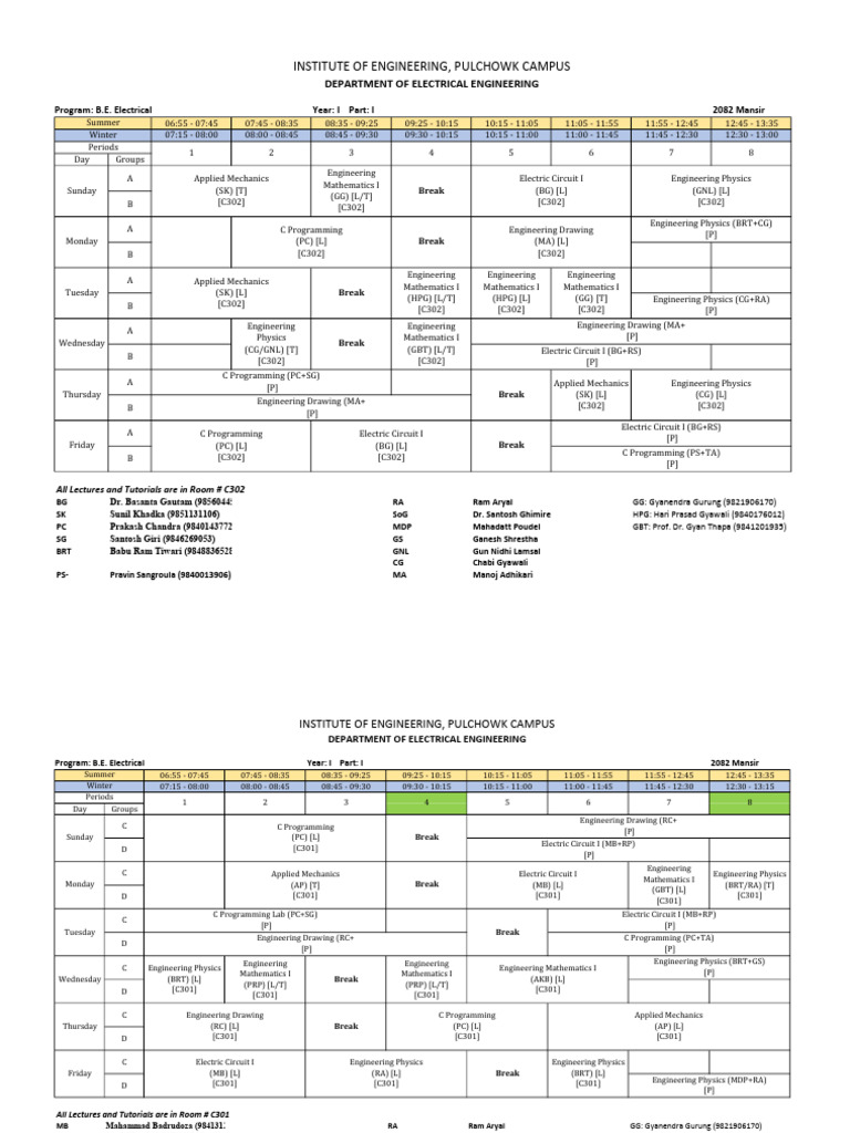 B.E. Electrical Engineering Schedule | PDF | Engineering | Physical ...