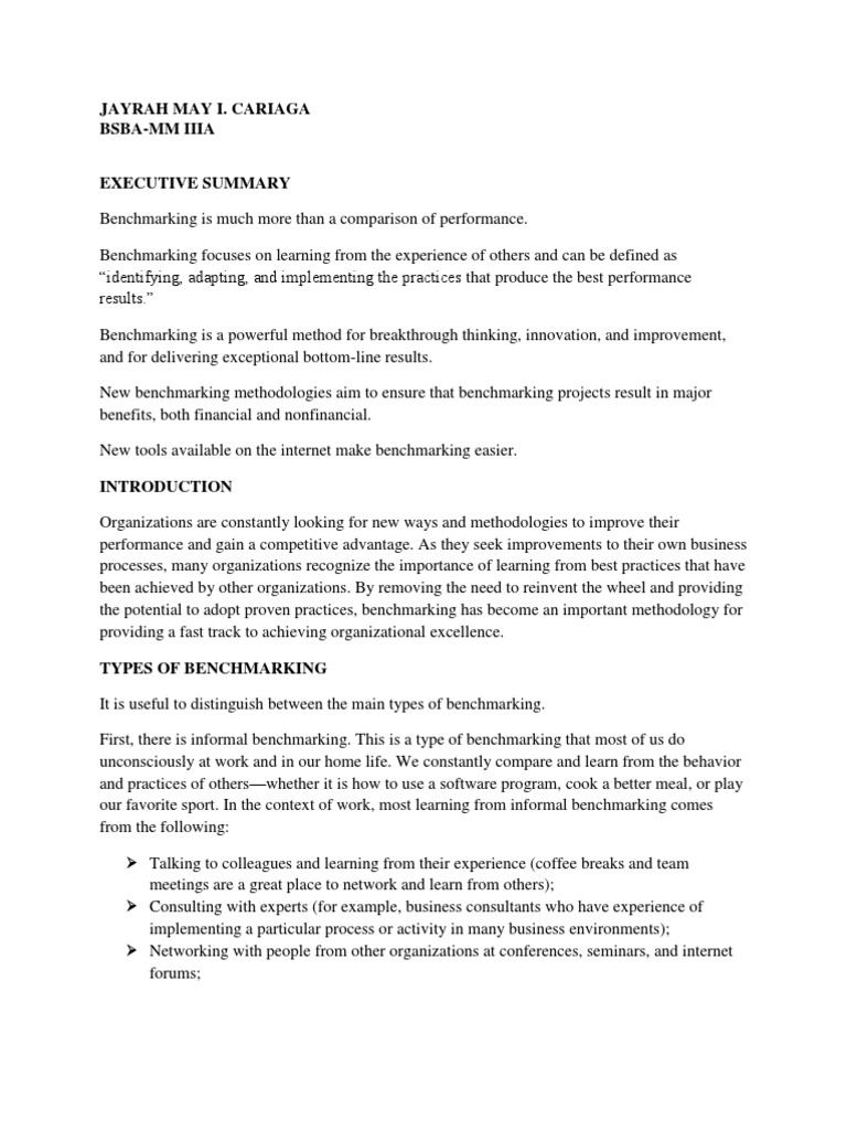 Understanding Benchmarking Methods | PDF | Benchmarking | Business Process
