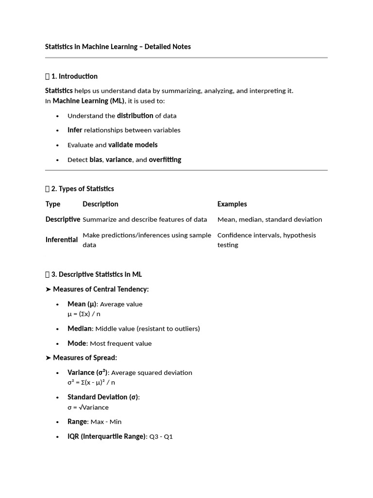 Statistics for Machine Learning Insights | PDF | Statistics ...
