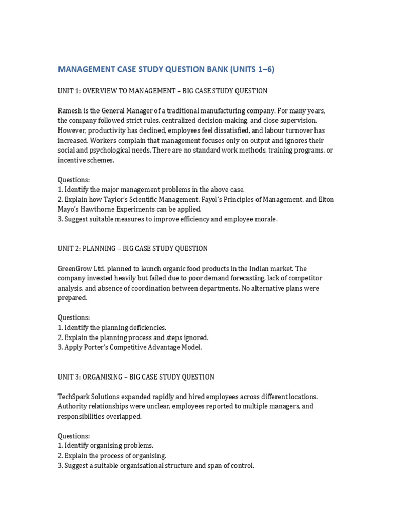 Management Case Study Question Bank | PDF | Industrial Organization ...