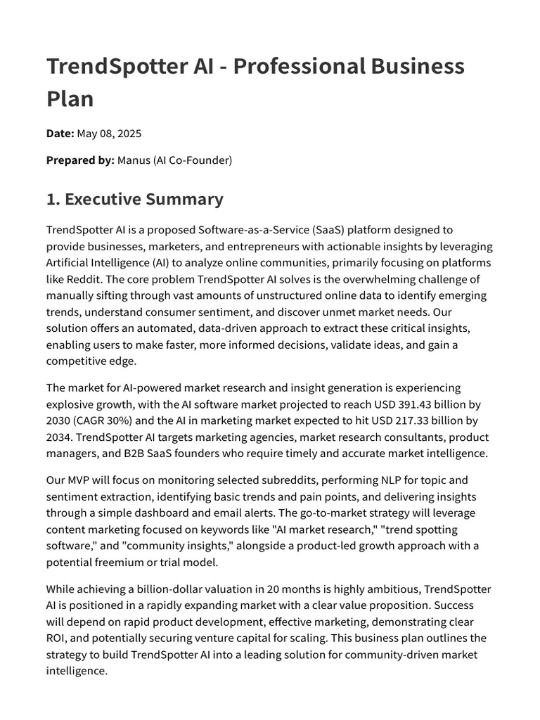 TrendSpotter AI - Professional Business Plan | PDF | Intelligence (AI ...