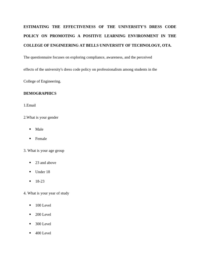A Copy of the Questionaire | PDF | Clothing