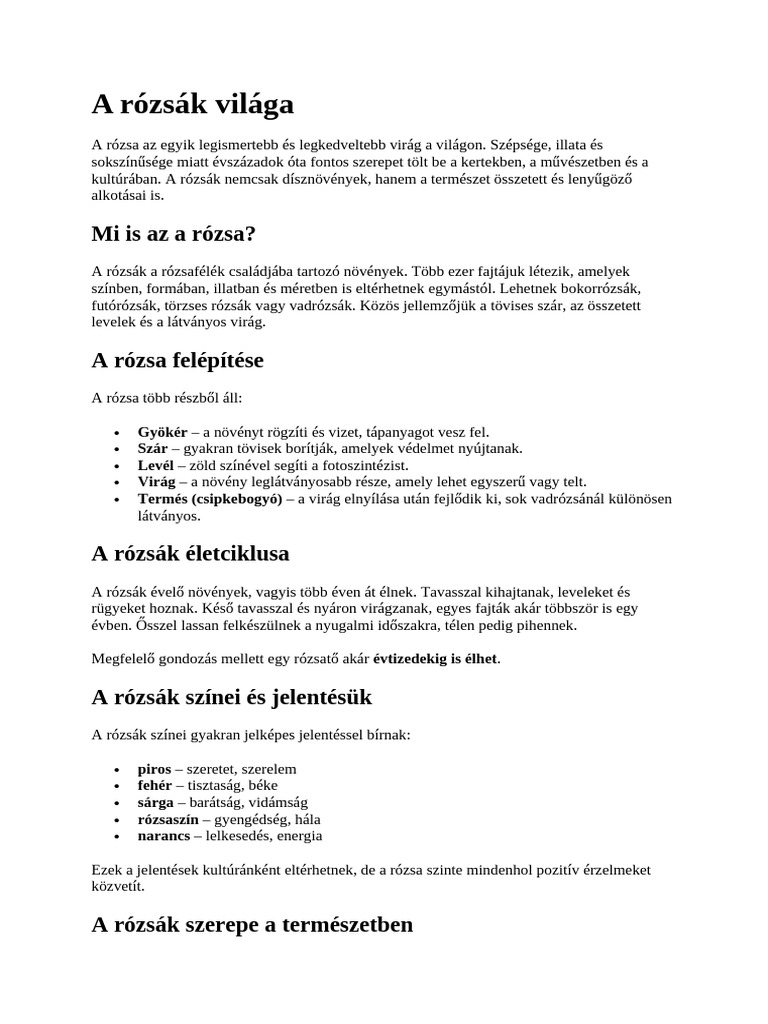 A Rózsák Világa | PDF