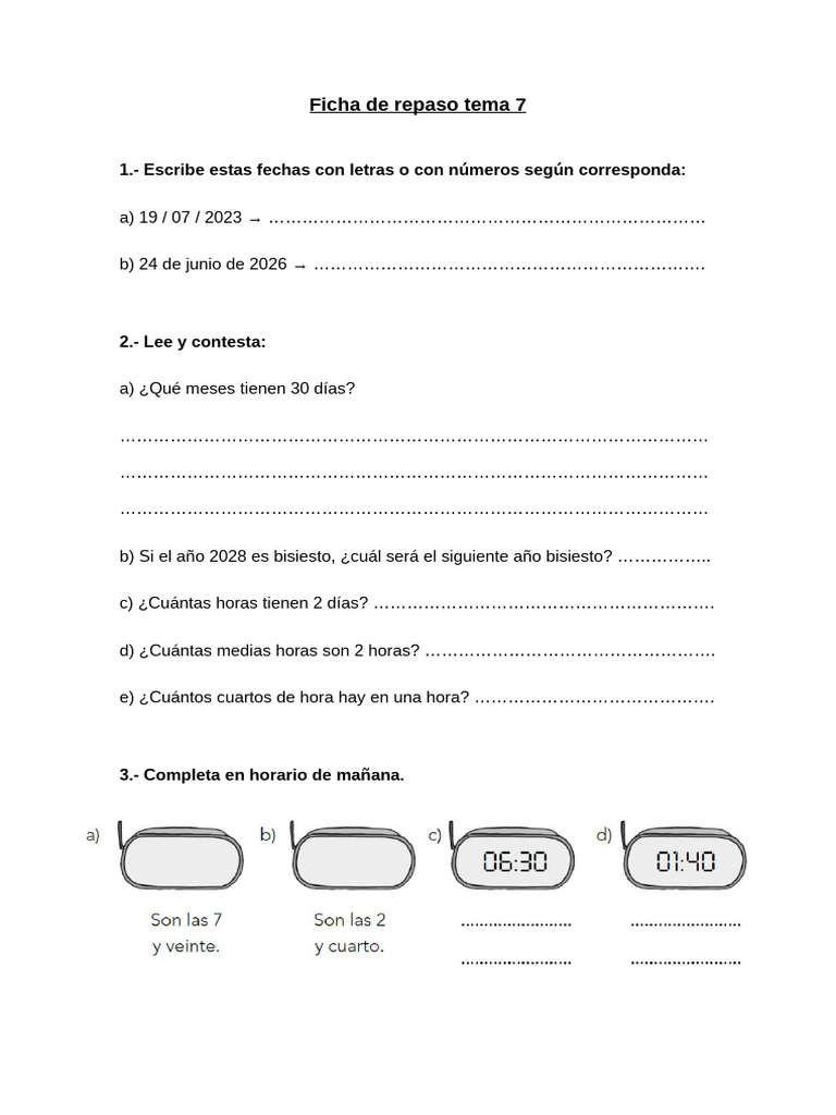 Repaso de Fechas y Horarios para Estudiantes | PDF