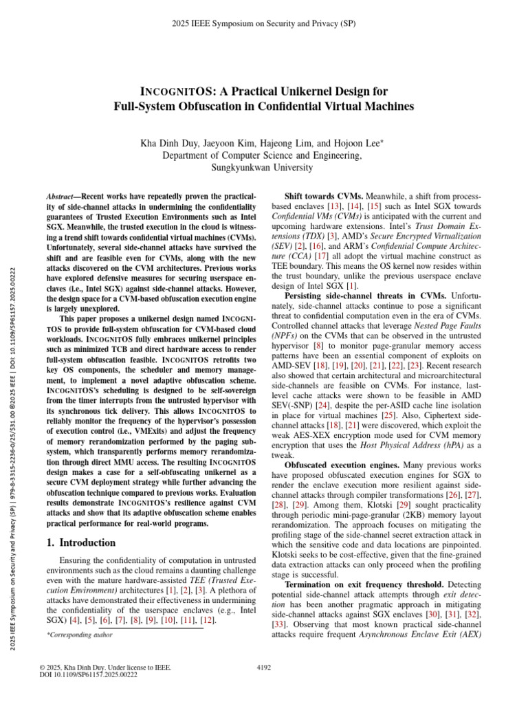 INCOGNITOS: Unikernel for CVM Obfuscation | PDF | Cpu Cache | Kernel ...