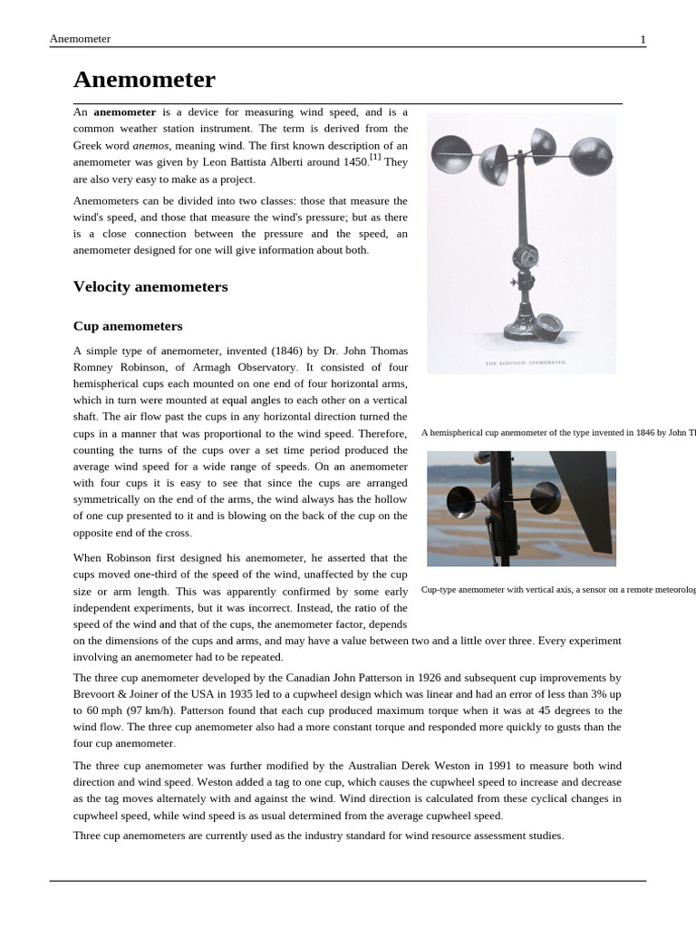 Types and Functions of Anemometers | PDF | Meteorology | Wound