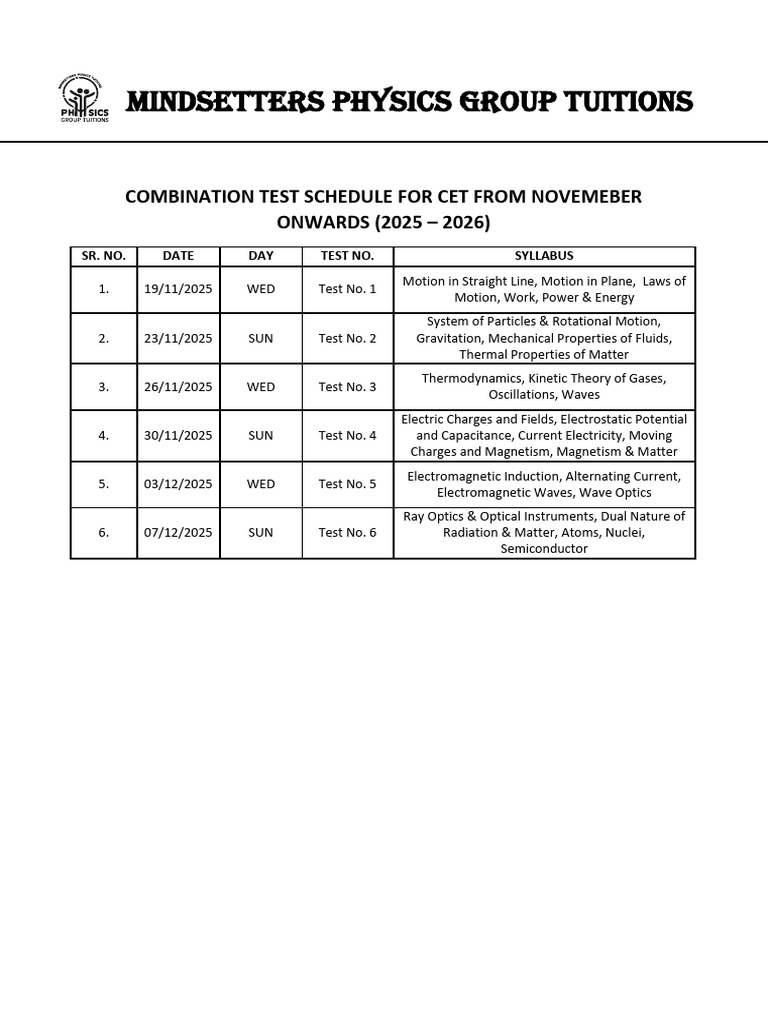 Cet Test Schedule (2024-26) | PDF