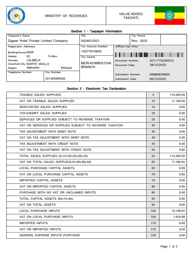 VAT Declaration Form for Taxpayer | PDF | Value Added Tax | Taxes