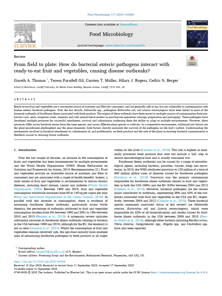 Bacterial Pathogens in Fresh Produce | PDF | Foodborne Illness | Serotype