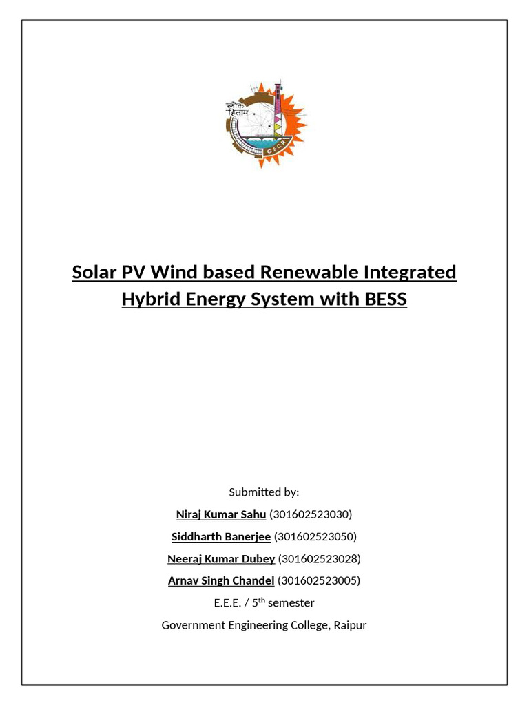 Solar PV-Wind Hybrid Energy System | PDF | Renewable Energy | Energy ...
