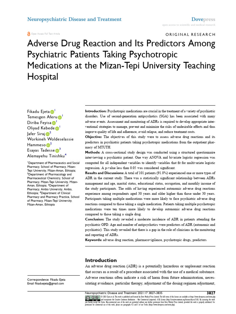 Adverse Drug Reactions in Psychiatric Patients | PDF | Antipsychotic ...