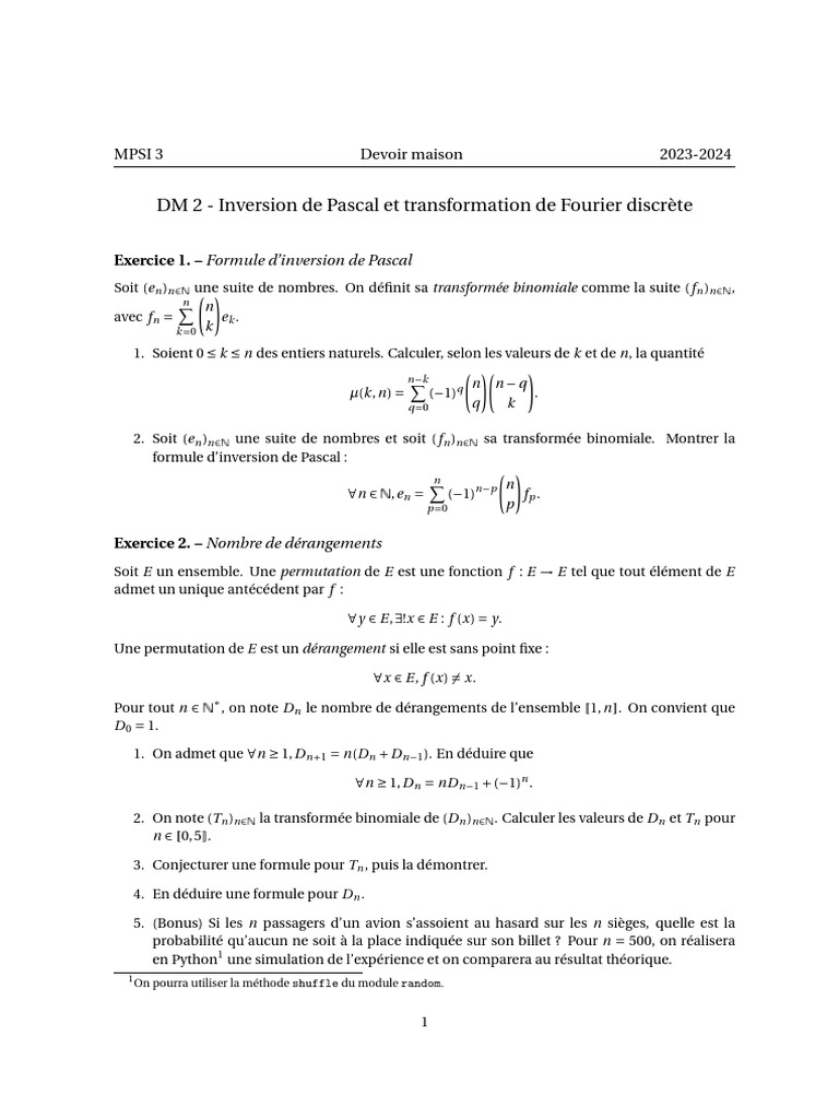 Inversion de Pascal et Fourier discrète | PDF | Théorie des nombres ...