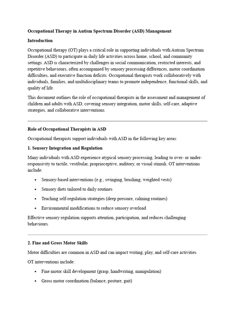 Occupational Therapy for Autism Management | PDF | Autism ...