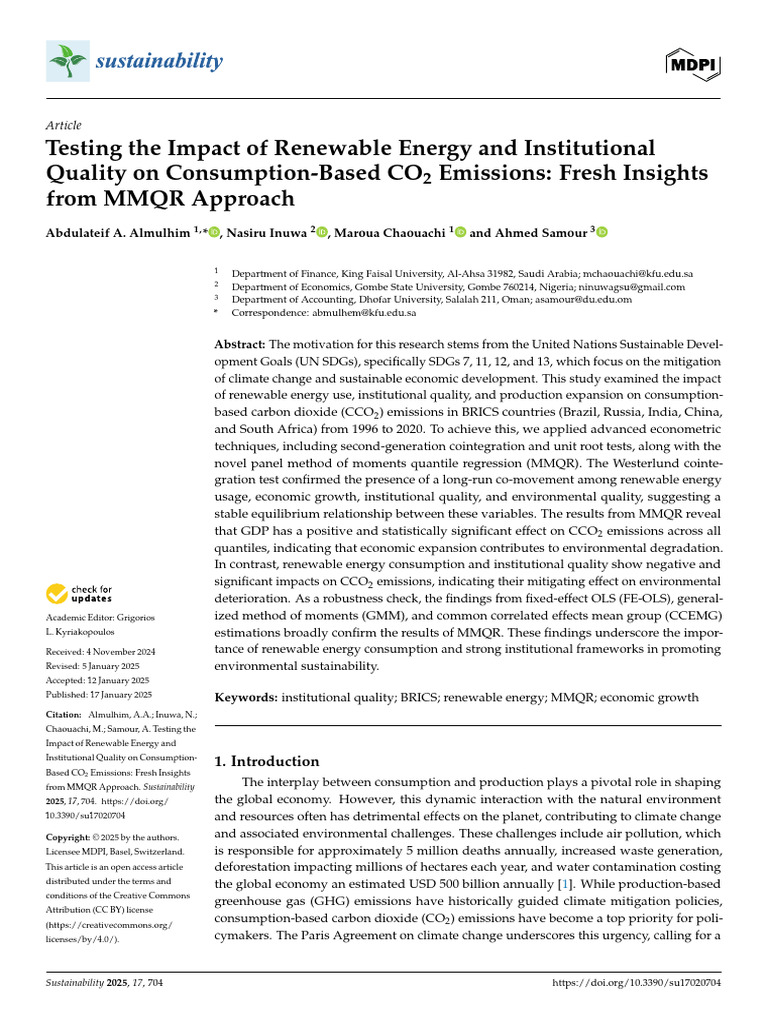 Sustainability 17 00704 | PDF | Climate Change Mitigation | Renewable ...