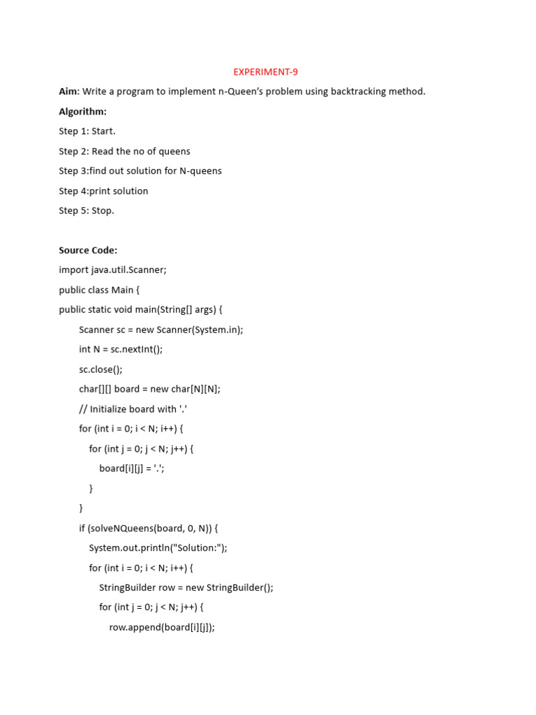 N-Queens Problem Solution in Java | PDF