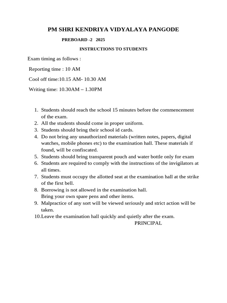 Preboard Exam Instructions for Students | PDF