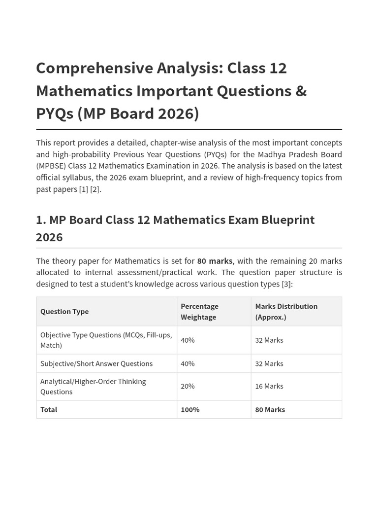 MP Board Maths 2026 Report | PDF | Integral | Function (Mathematics)