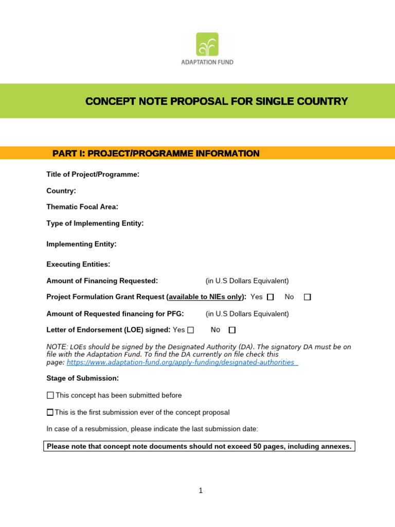 Single Country Concept Note Template Oct 26 2022 | PDF | Climate ...