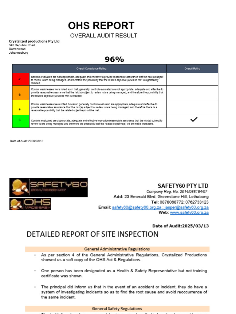 OHS Audit Report - Crystalized Productions 2025 | PDF | Audit ...