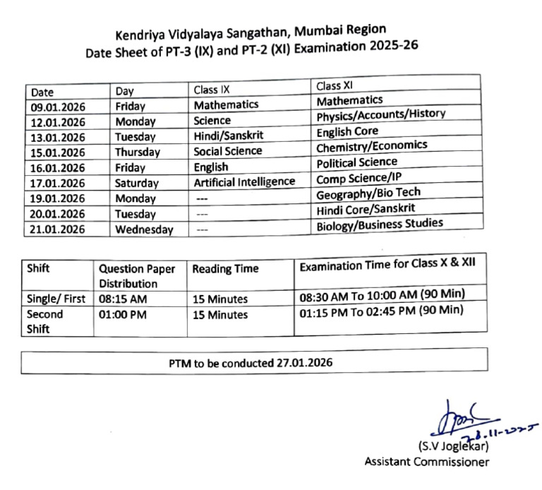 Date Sheet For PT-III For IX and PT - II For XI | PDF