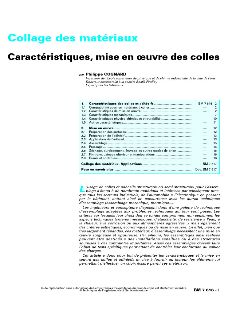 Caractéristiques et mise en œuvre des colles | PDF | Adhésif | Fluide