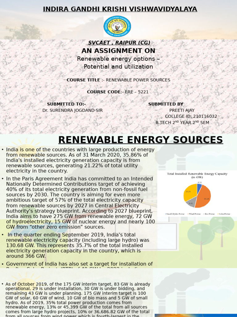 Renewable Energy Potential in India | PDF | Solar Power | Hydroelectricity