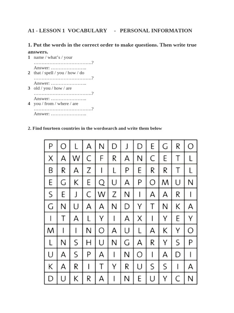 Vocabulary and Grammar: Personal Info | PDF | Chess Openings | Chess Theory