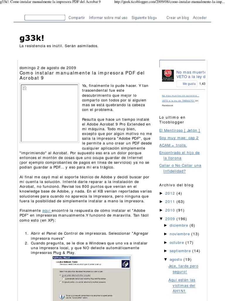 Como Instalar Manualmente La Impresora PDF  Adobe Systems 