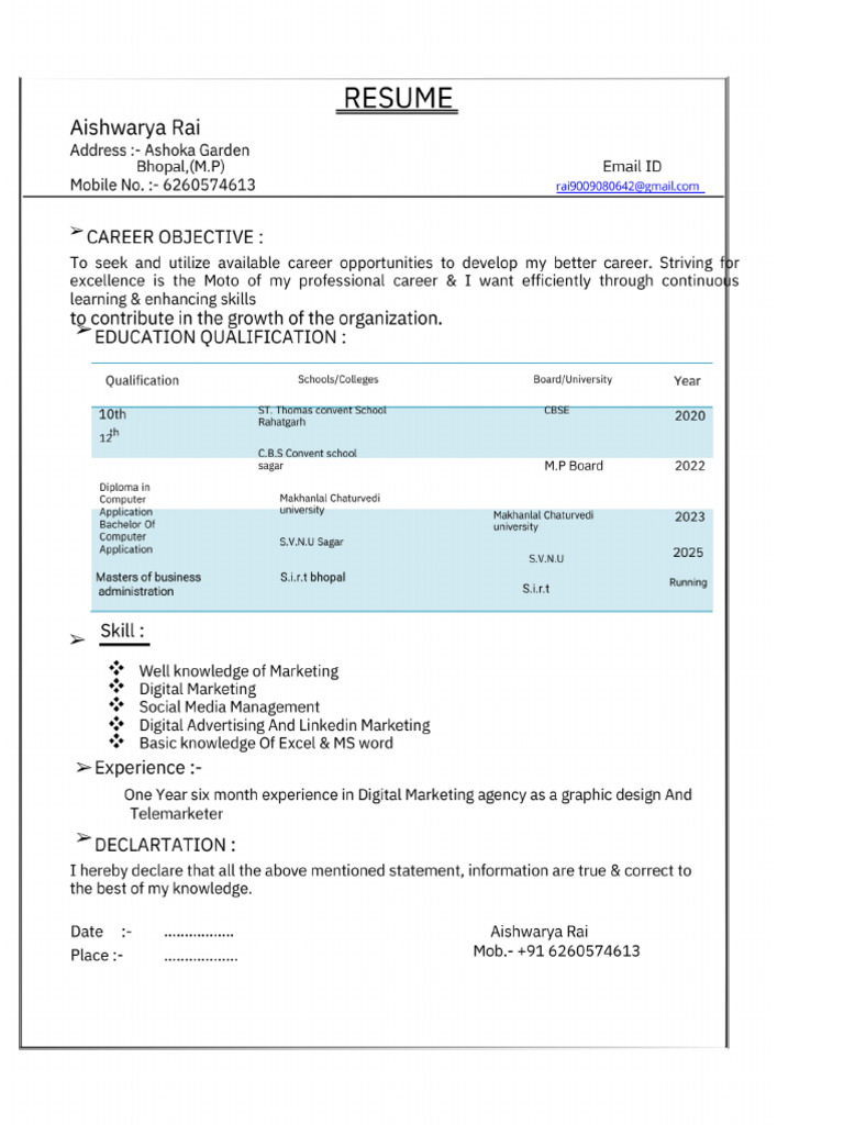 Resume Aishwarya .Pdfcv | PDF