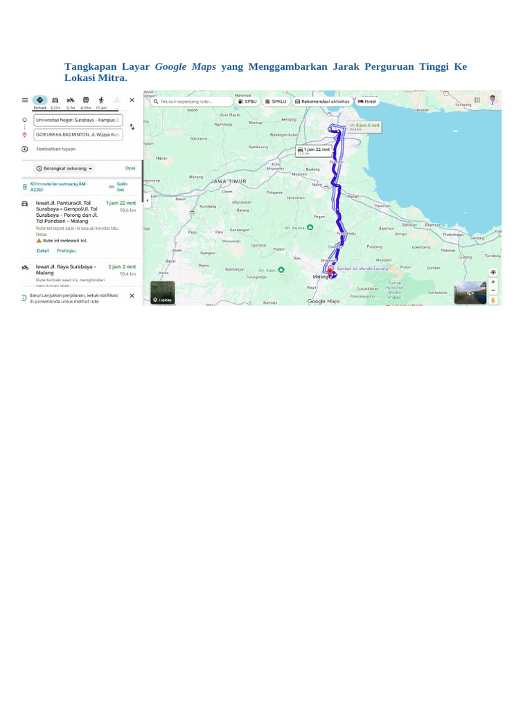 Format Tangkapan Layar Google Maps Yang Menggambarkan Jarak Perguruan ...