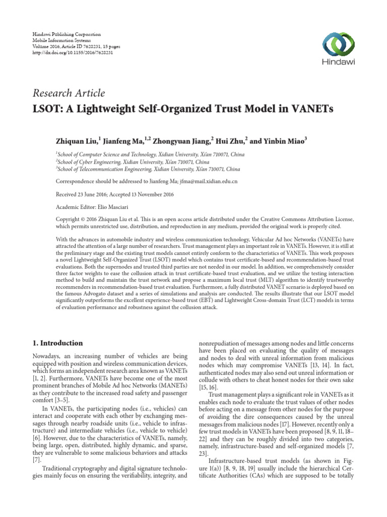 LSOT a Lightweight Self-Organized Trust Model in VANETs | PDF ...
