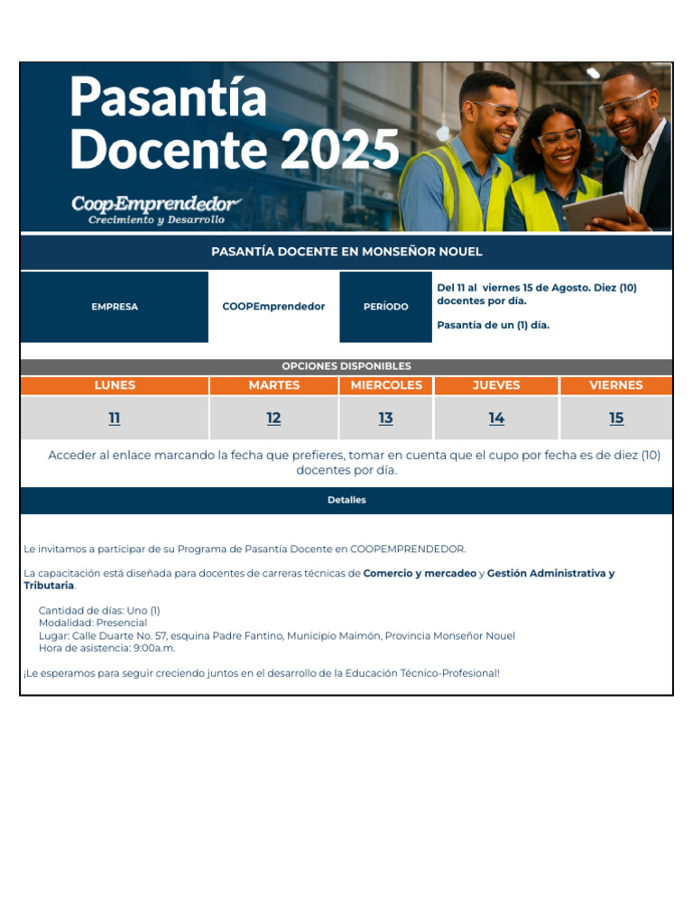 Inscripcion Pasantia Docente COOPEMPRENDEDOR | PDF