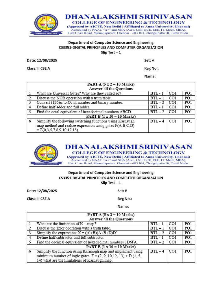 Slip Test 1 | PDF | Mathematics | Arithmetic