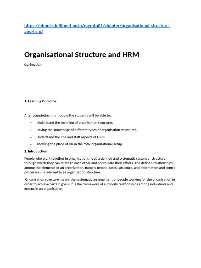 Organisational Structure in HRM Explained | PDF | Organizational ...