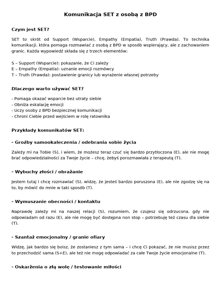 Komunikacja SET Z Osoba BPD | PDF