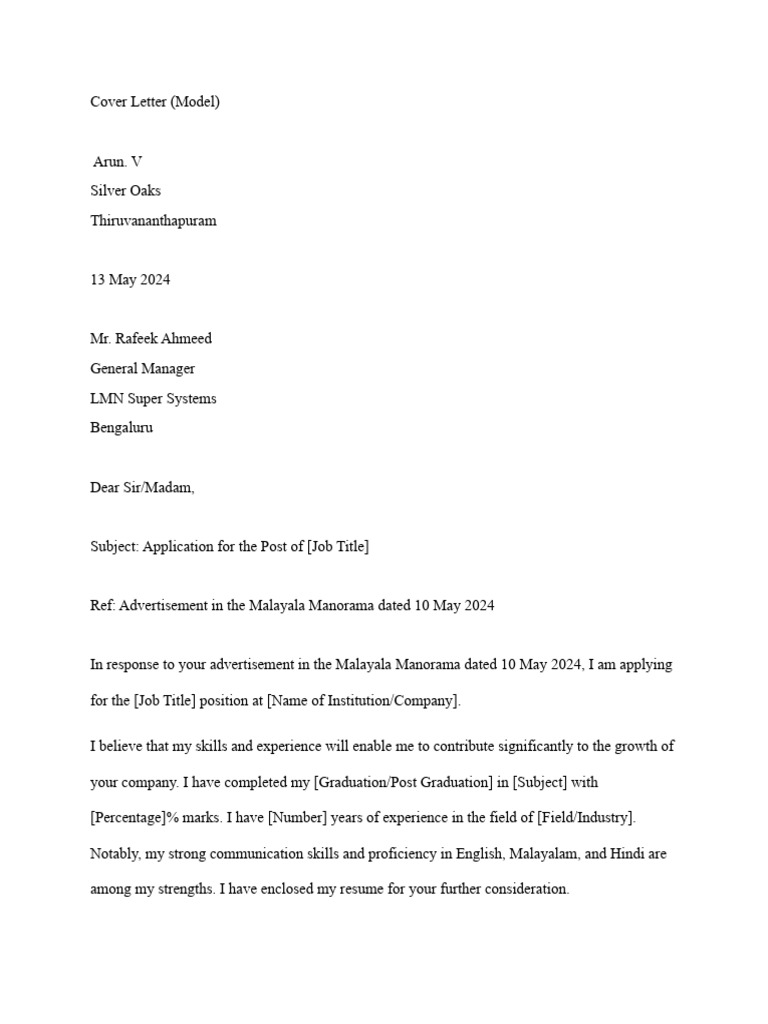 Cover Letter Template for Job Application | PDF | Résumé