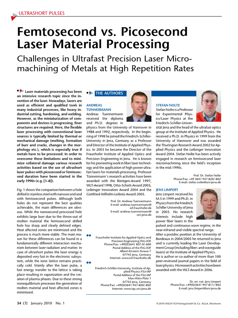 Ultrafast Laser Micro-Machining Insights | PDF | Laser | Ultrashort Pulse