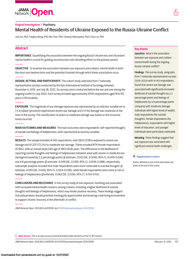 Ukraine War's Impact on Mental Health | PDF | Mental Health | Mental ...