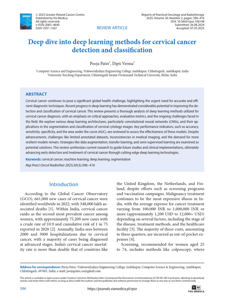 Deep Learning for Cervical Cancer Detection | PDF | Cervical Cancer ...