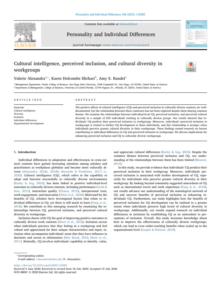 Cultural Intelligence and Inclusion in Workgroups | PDF | Metacognition ...