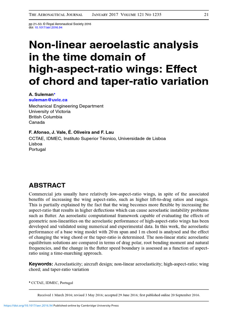 Non-linear Aeroelastic Analysis of Wings | PDF | Fluid Dynamics ...